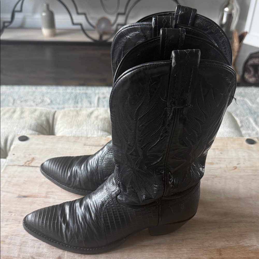 Tony Lama Lizard Black Leather Cowboy Boots Women’s 6 - Picture 4 of 6